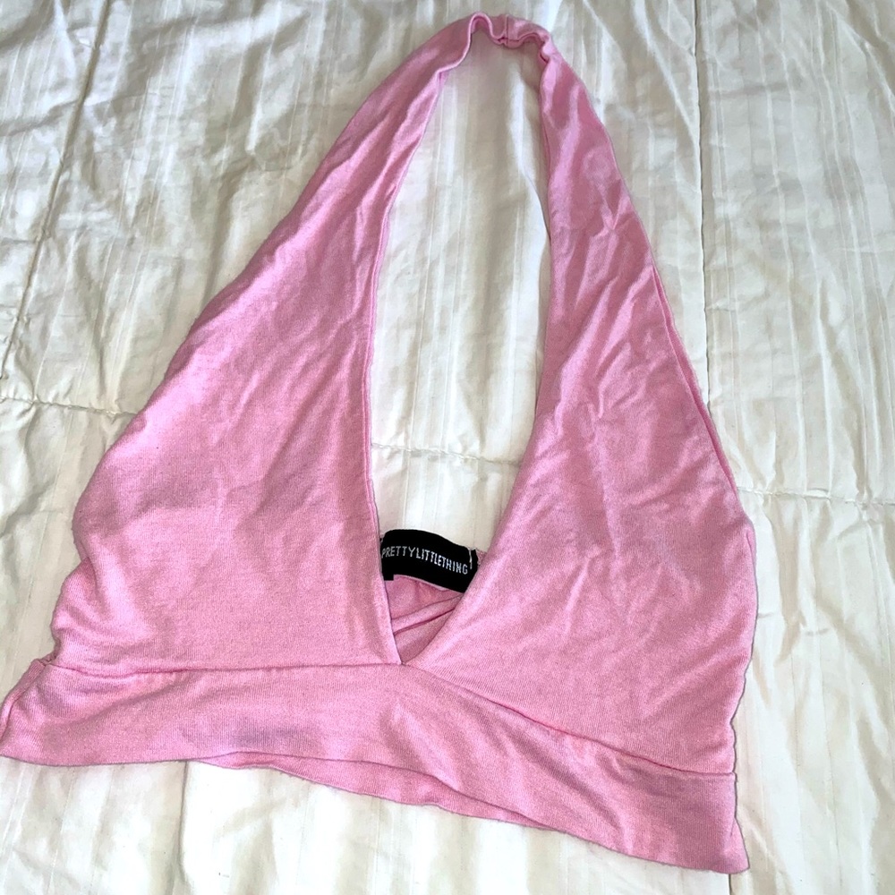 baby pink halterneck jersey crop top